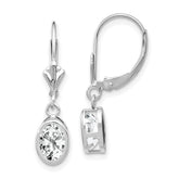 14k White Gold 7x5mm Oval Cubic Zirconia Leverback Earrings